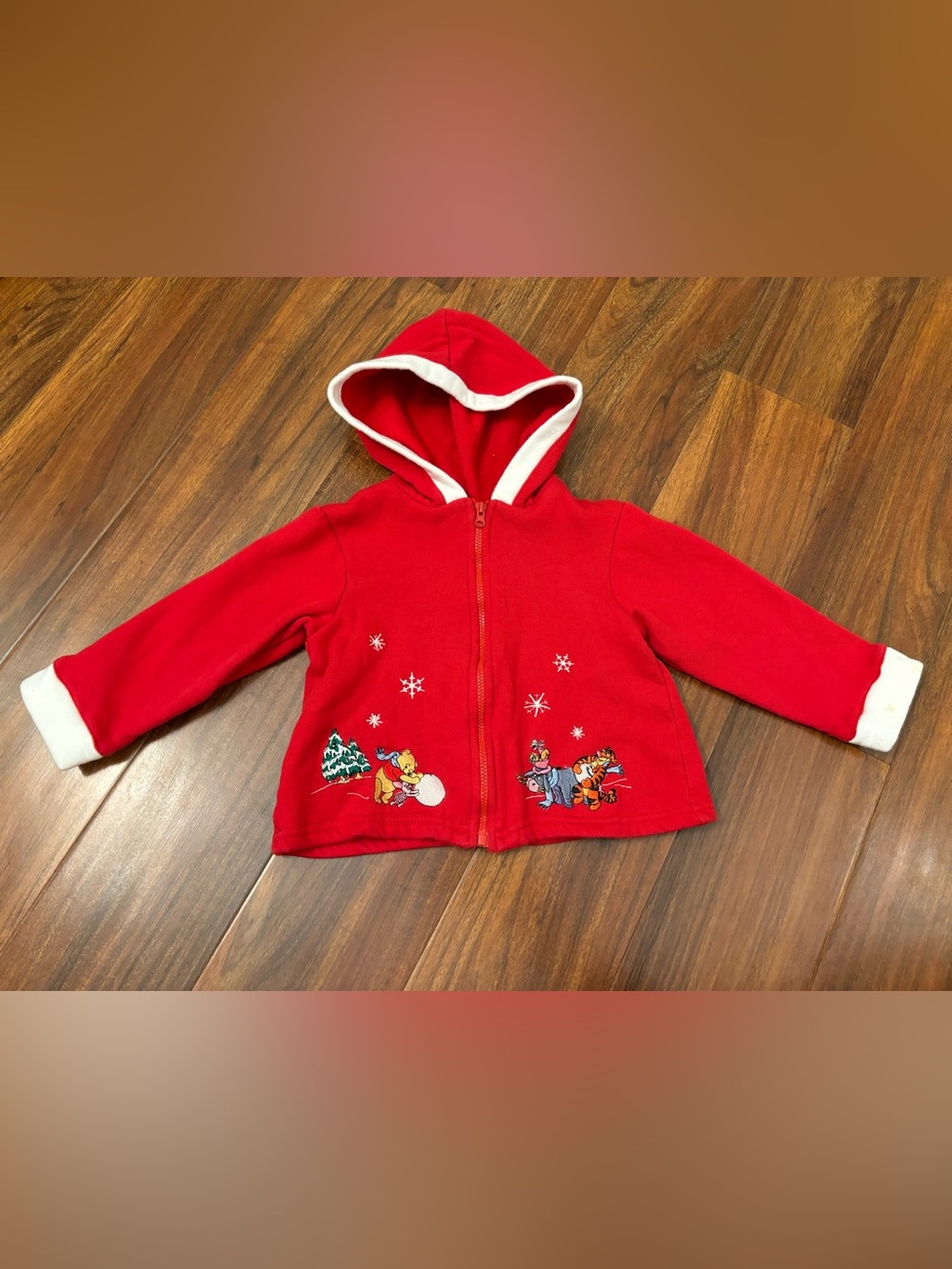 Disney Vintage Winnie The Pooh Red Embroidered Zip Up Hoodie